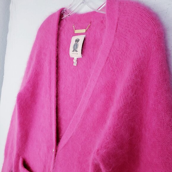Juicy Couture Angora Blend Cardigan Longline Sweater Pink Fuzzy Soft size S - Picture 3 of 12